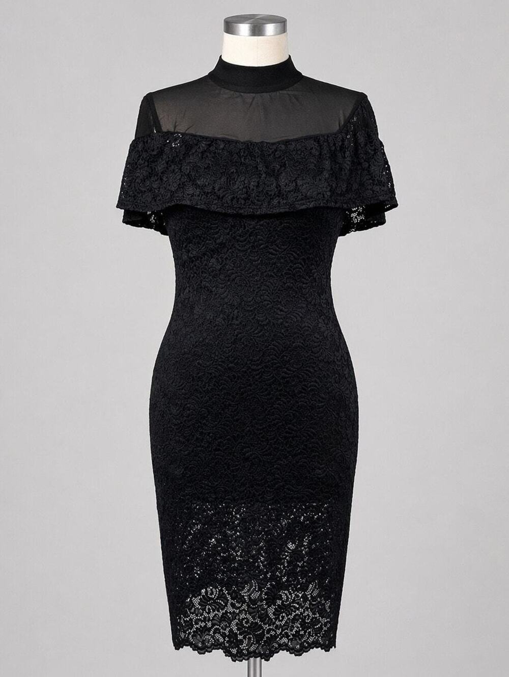 Belinda Vintage Black Lace Dress Medium Sheer USA Made 90s Whimsy Retro Pinup